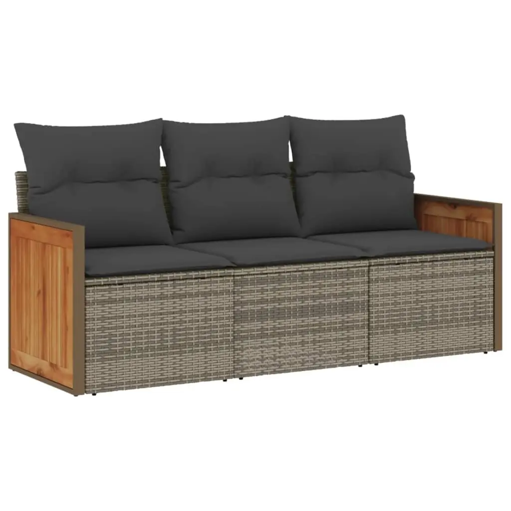 3 Piece Garden Sofa Set with Cushions Grey Poly Rattan 3259841 - Furniture