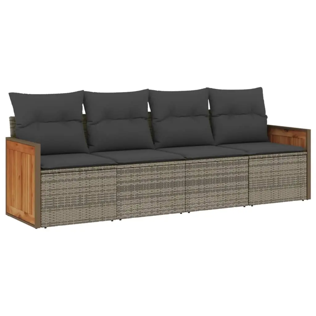 4 Piece Garden Sofa Set with Cushions Grey Poly Rattan 3259855 - Furniture