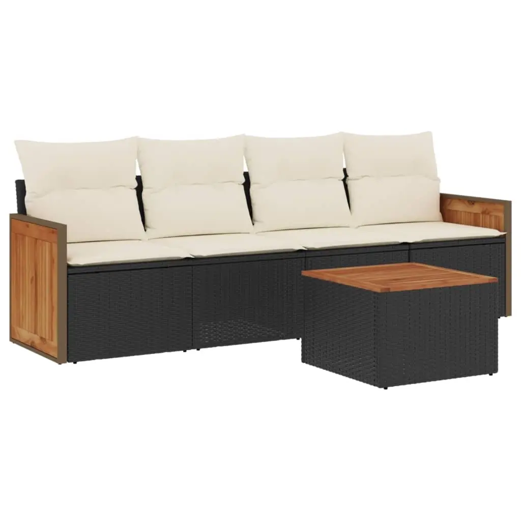 5 Piece Garden Sofa Set with Cushions Black Poly Rattan 3259858 - Furniture