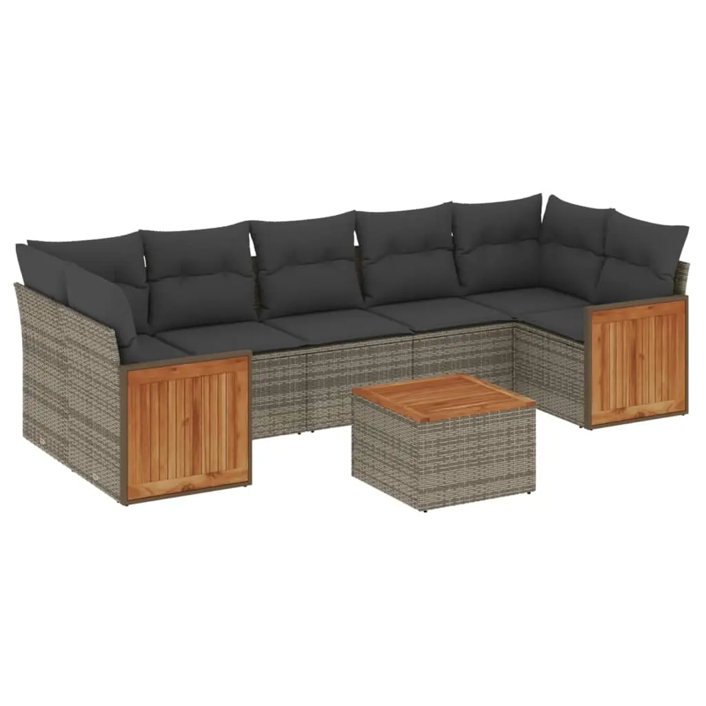 8 Piece Garden Sofa Set with Cushions Grey Poly Rattan 3259897 - Furniture