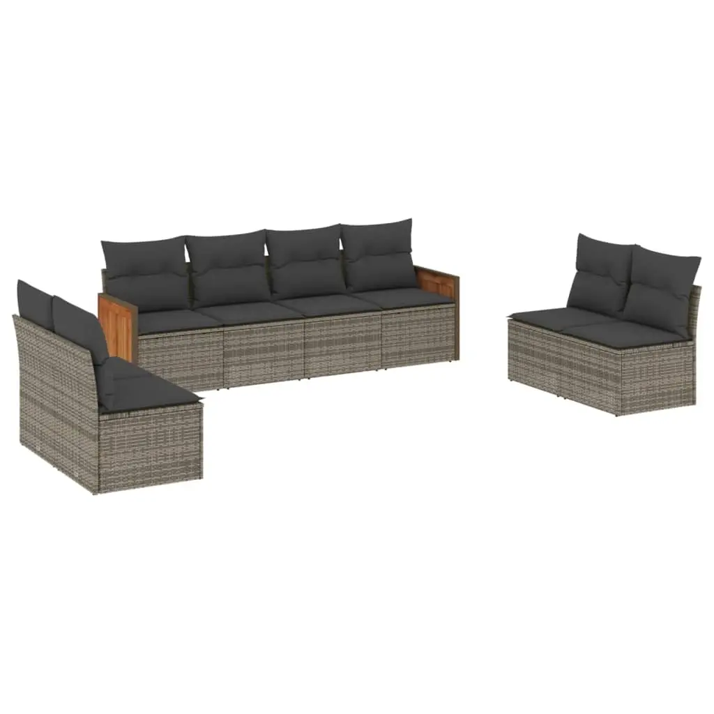 8 Piece Garden Sofa Set with Cushions Grey Poly Rattan 3259974 - Furniture
