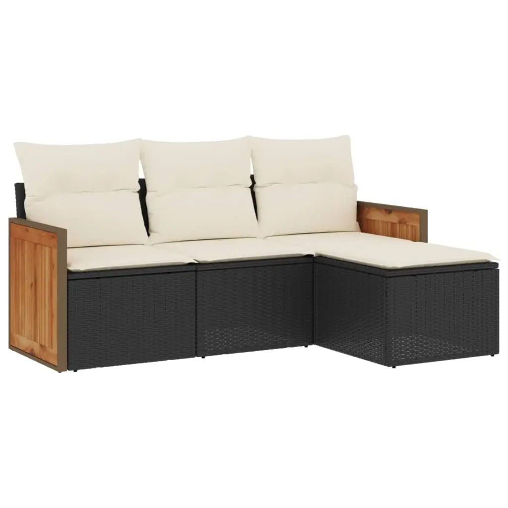 4 Piece Garden Sofa Set with Cushions Black Poly Rattan 3259984 - Furniture