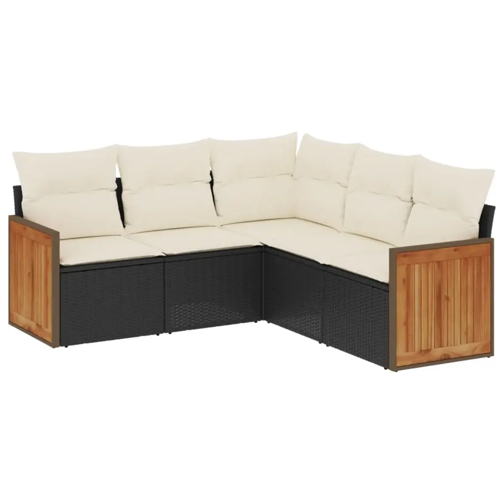 5 Piece Garden Sofa Set with Cushions Black Poly Rattan 3260040 - Furniture