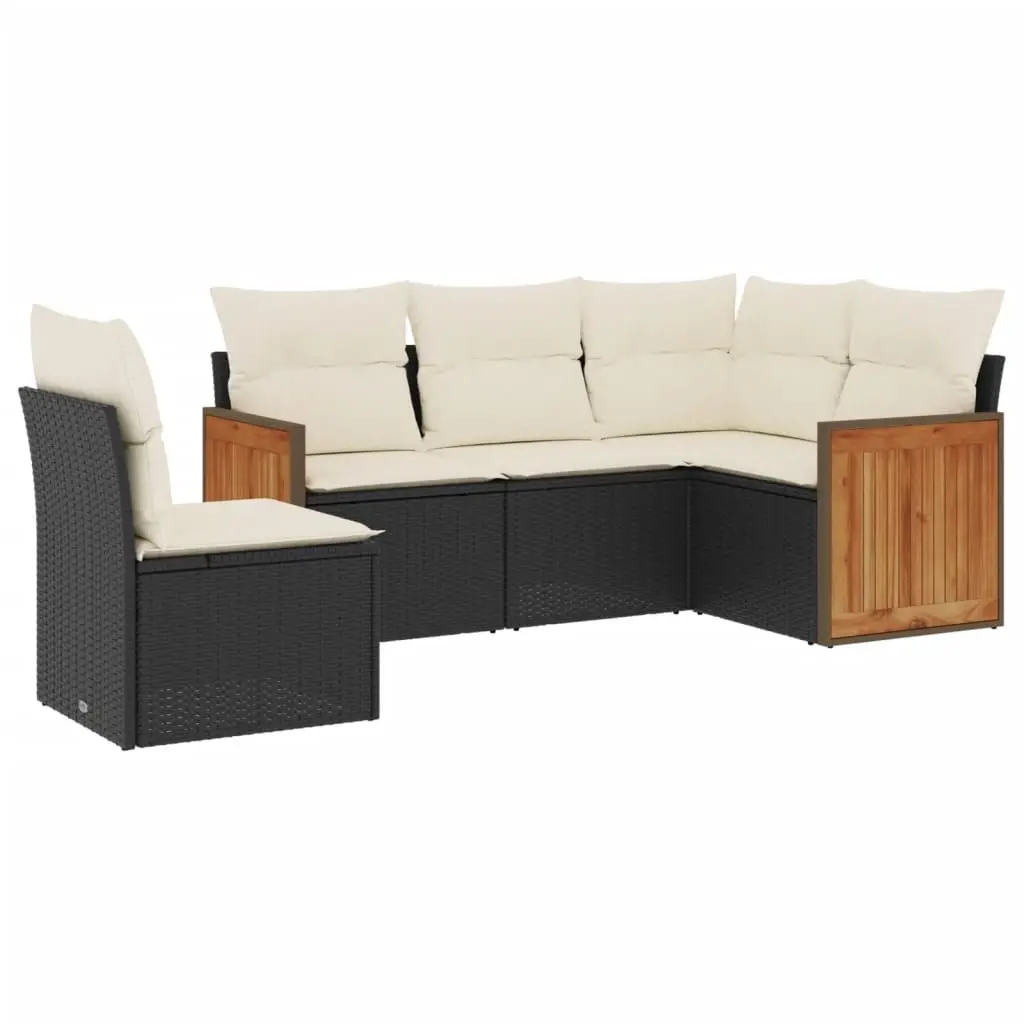 5 Piece Garden Sofa Set with Cushions Black Poly Rattan 3260054 - Furniture