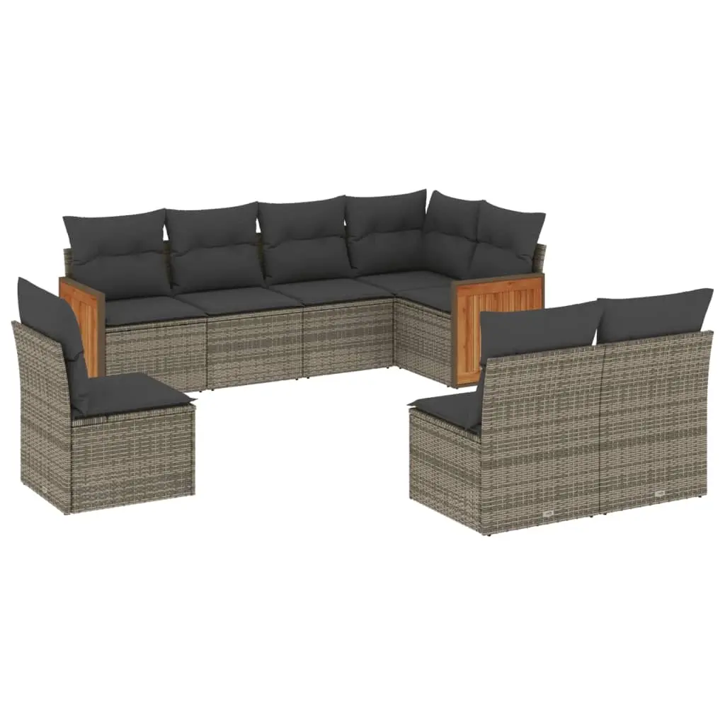 8 Piece Garden Sofa Set with Cushions Grey Poly Rattan 3260128 - Furniture