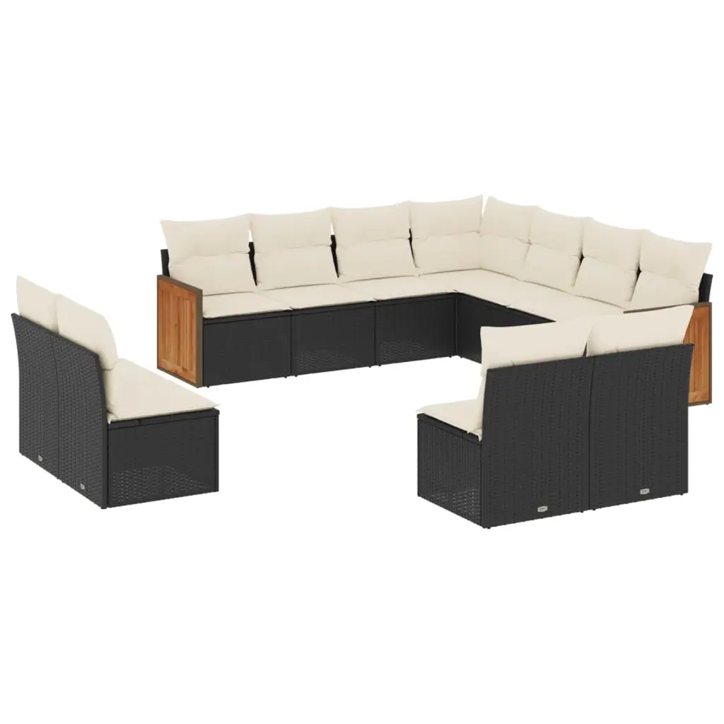 11 Piece Garden Sofa Set with Cushions Black Poly Rattan 3260166 - Furniture