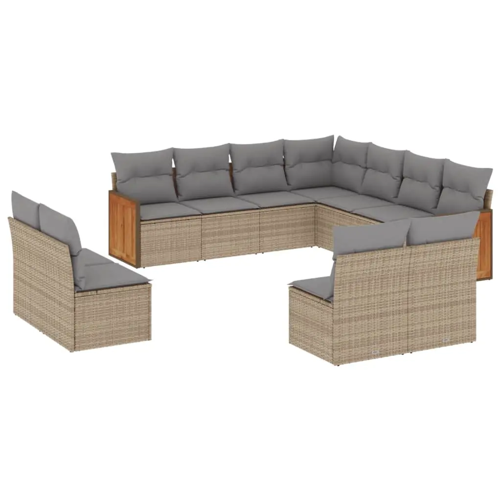 11 Piece Garden Sofa Set with Cushions Beige Poly Rattan 3260169 - Furniture