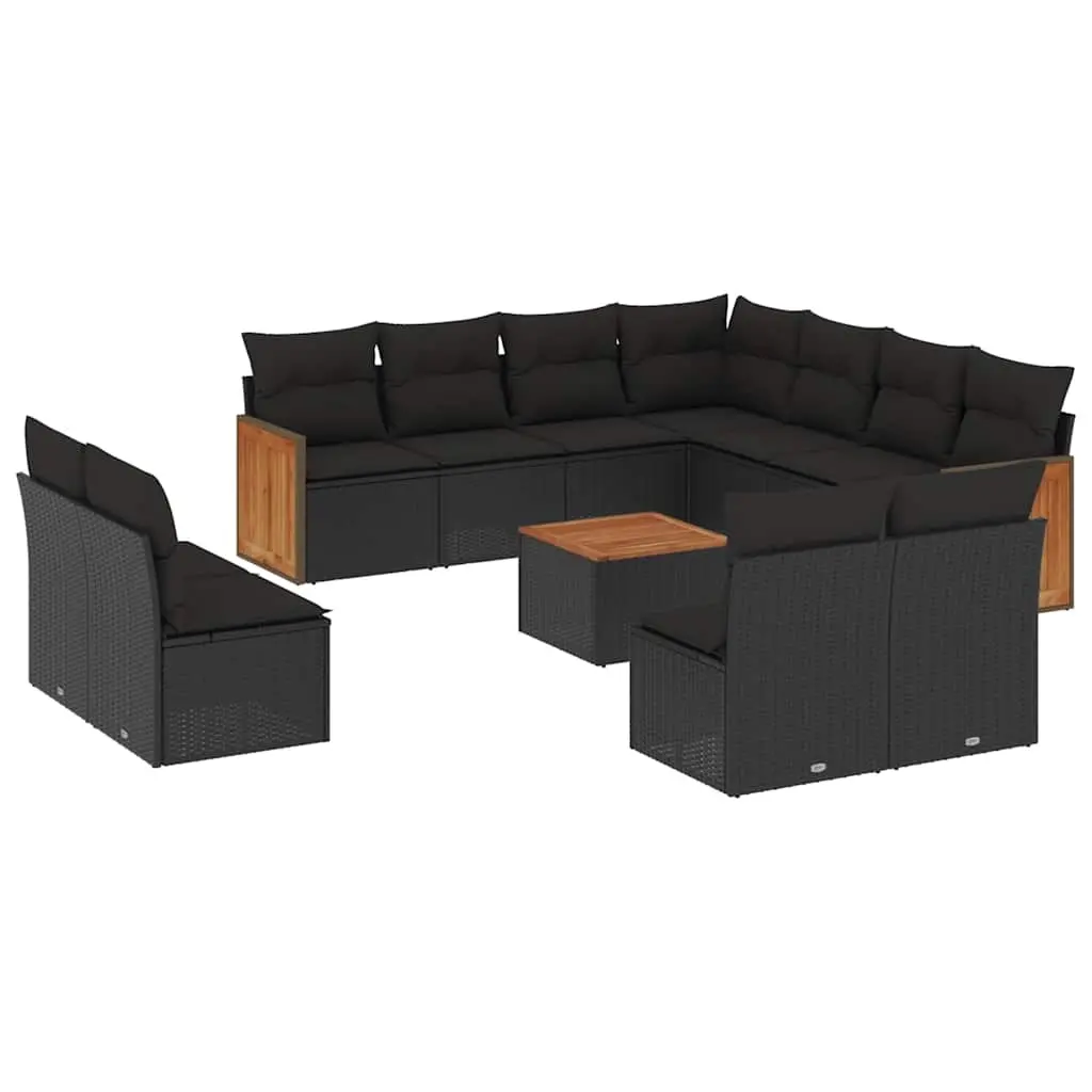 12 Piece Garden Sofa Set with Cushions Black Poly Rattan 3260172 - Furniture