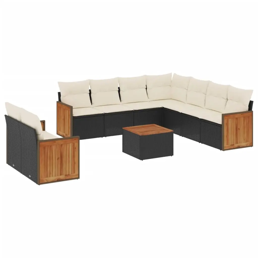 10 Piece Garden Sofa Set with Cushions Black Poly Rattan 3260187 - Furniture