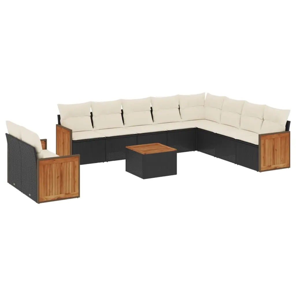 11 Piece Garden Sofa Set with Cushions Black Poly Rattan 3260201 - Furniture