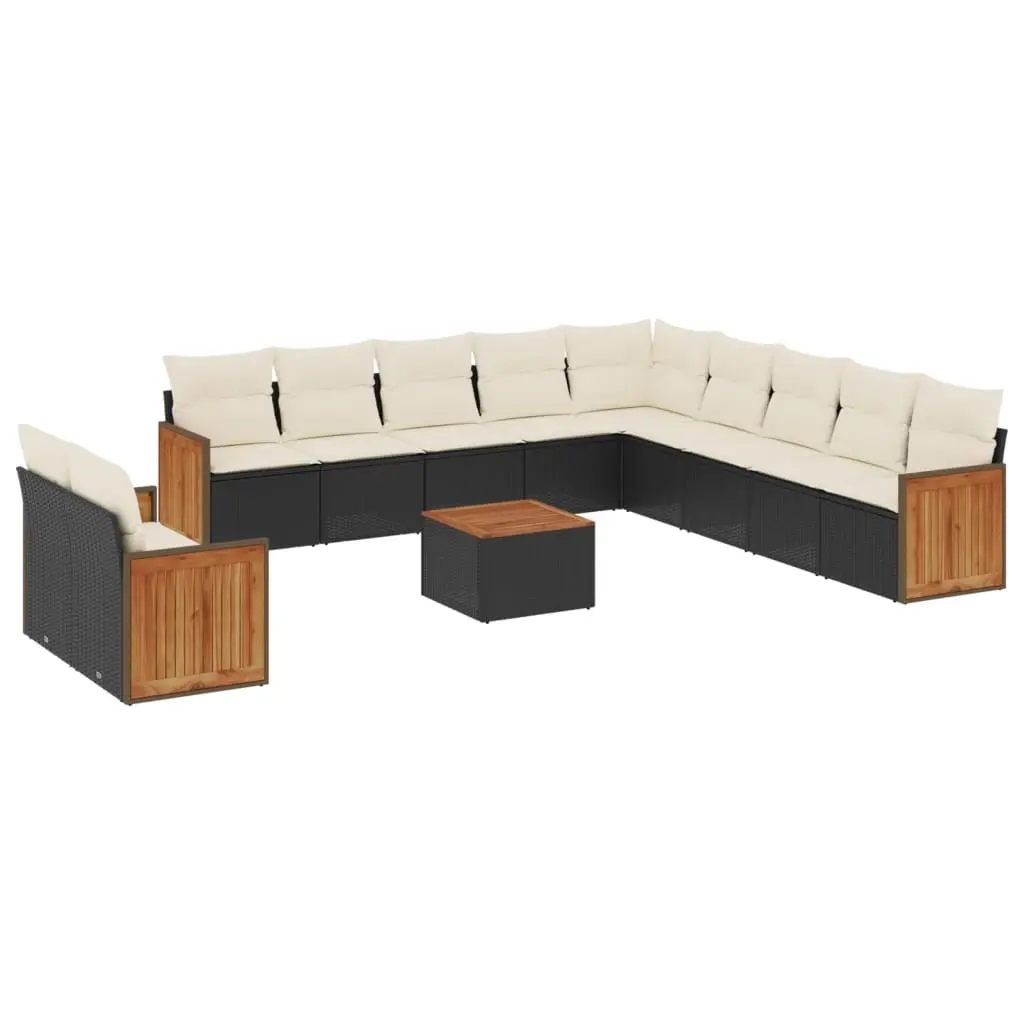 12 Piece Garden Sofa Set with Cushions Black Poly Rattan 3260215 - Furniture