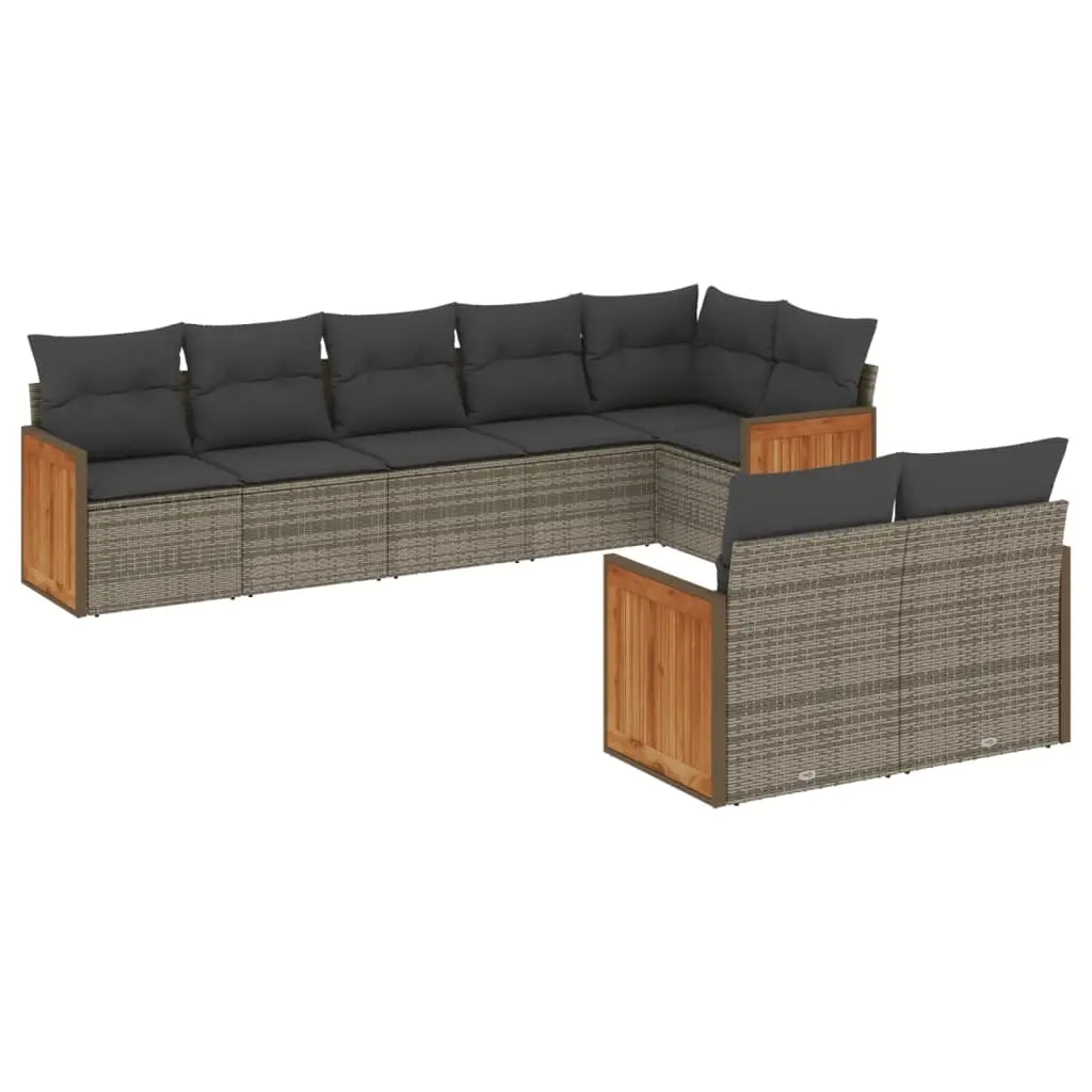 8 Piece Garden Sofa Set with Cushions Grey Poly Rattan 3260233 - Furniture