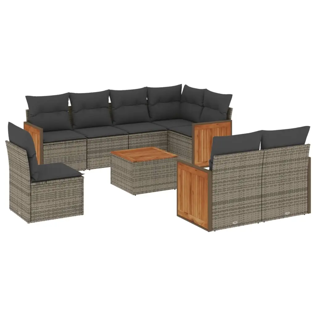 9 Piece Garden Sofa Set with Cushions Grey Poly Rattan 3260254 - Furniture