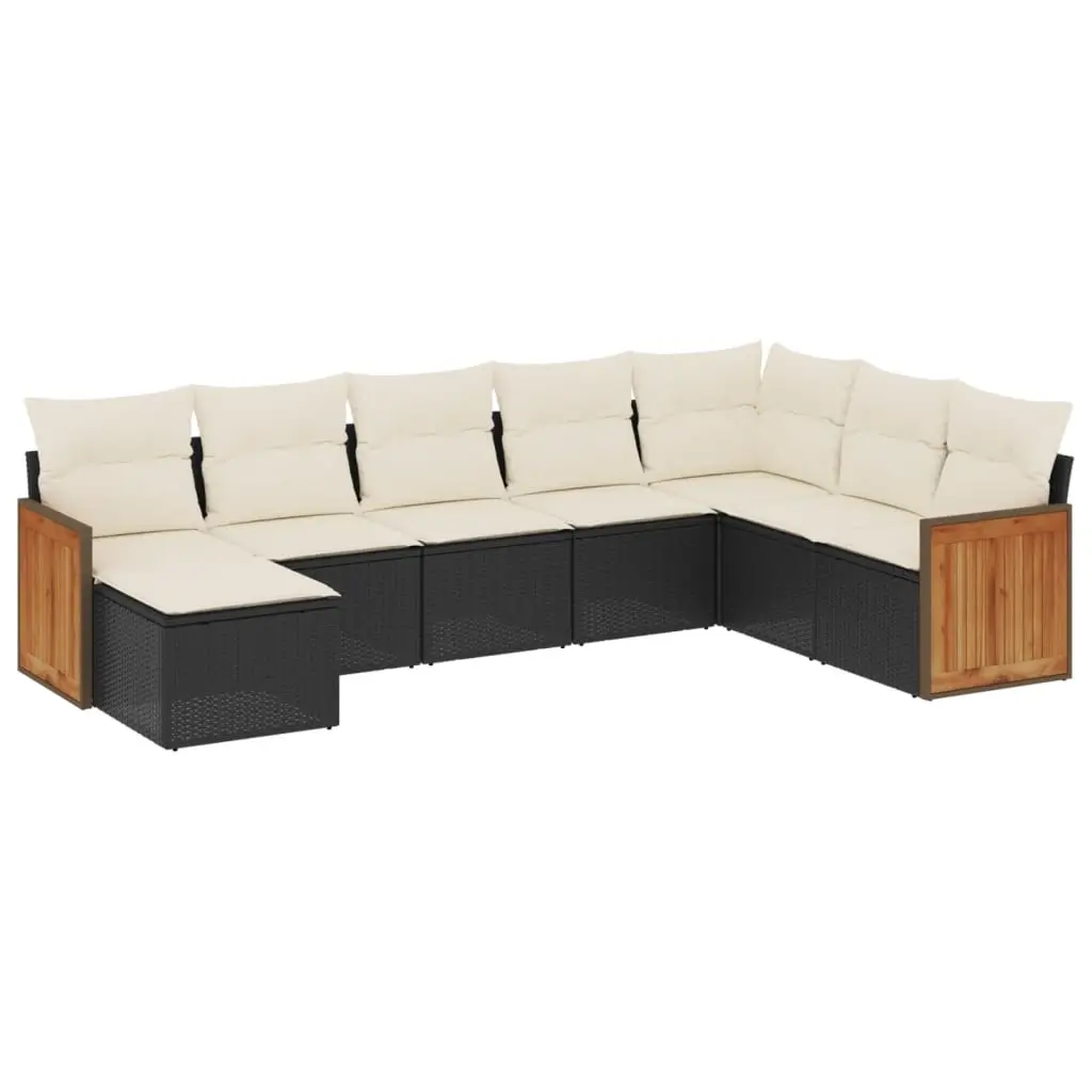 8 Piece Garden Sofa Set with Cushions Black Poly Rattan 3260327 - Furniture
