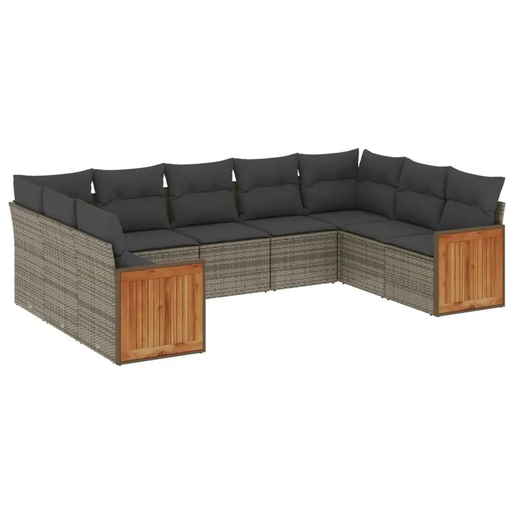 9 Piece Garden Sofa Set with Cushions Grey Poly Rattan 3260359 - Furniture