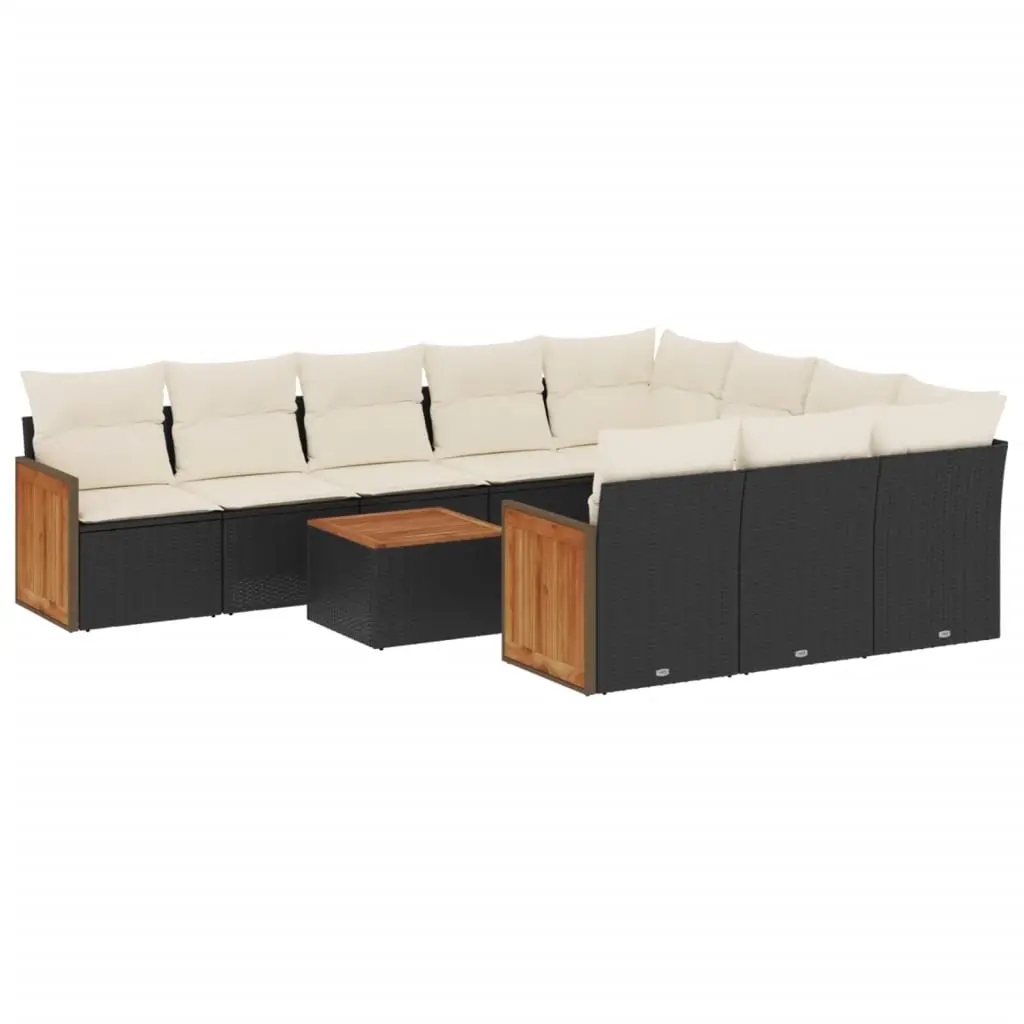 11 Piece Garden Sofa Set with Cushions Black Poly Rattan 3260425 - Furniture