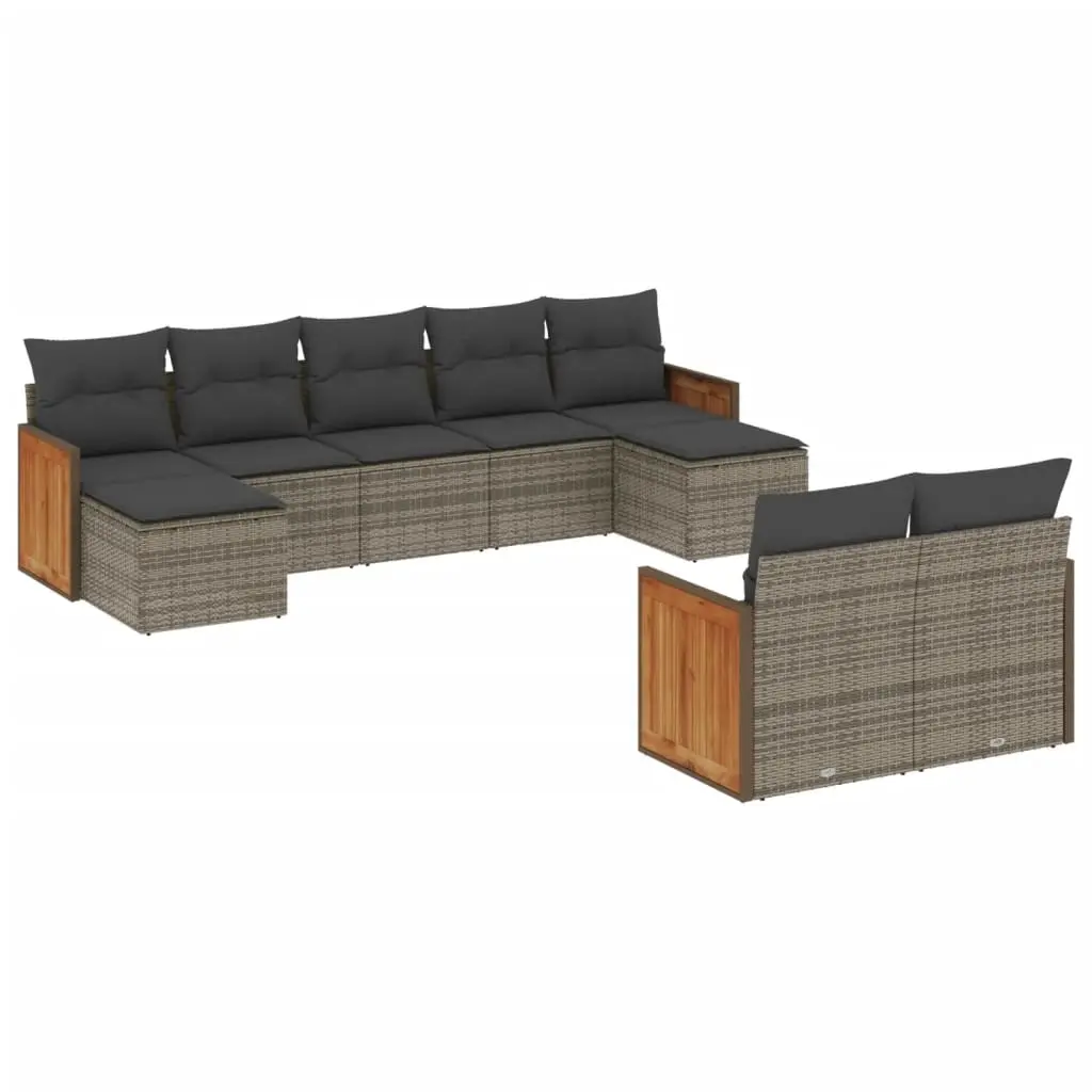 9 Piece Garden Sofa Set with Cushions Grey Poly Rattan 3260485 - Furniture