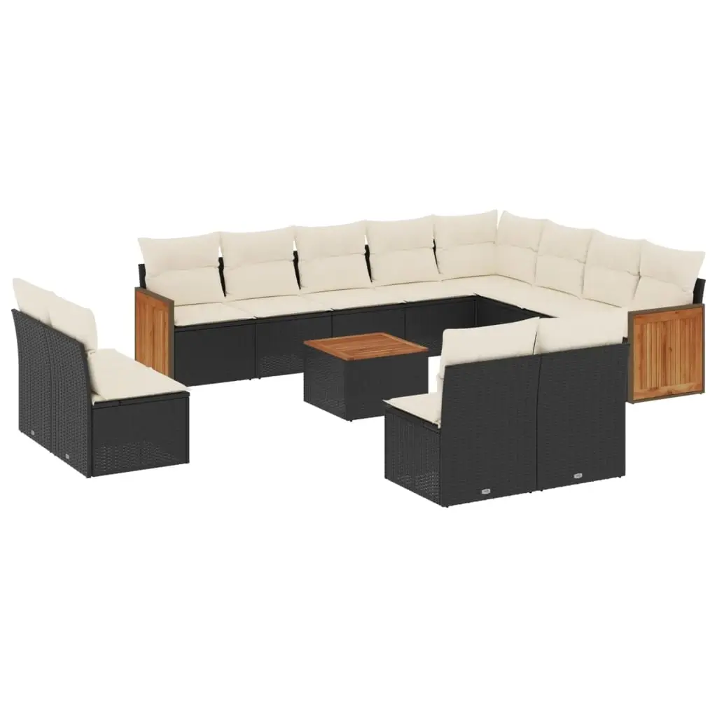 13 Piece Garden Sofa Set with Cushions Black Poly Rattan 3260558 - Furniture