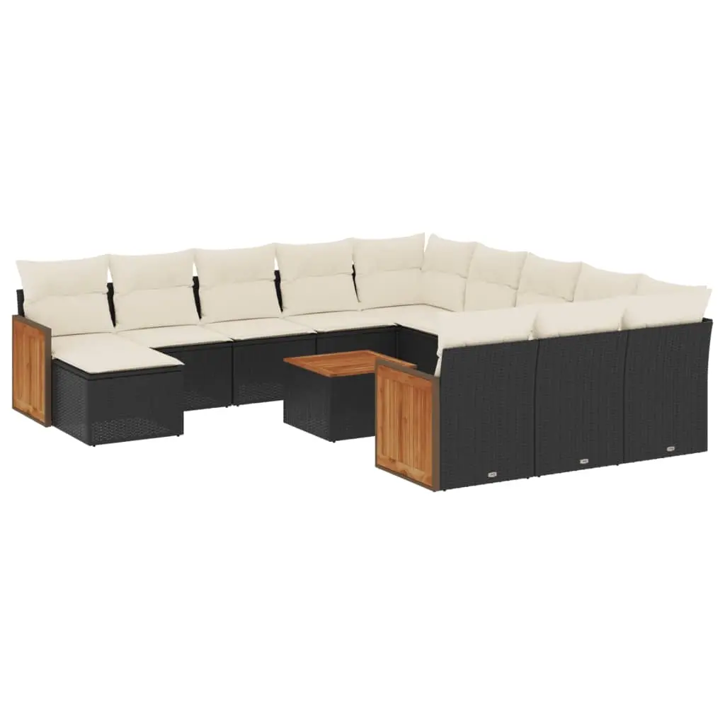 13 Piece Garden Sofa Set with Cushions Black Poly Rattan 3260670 - Furniture