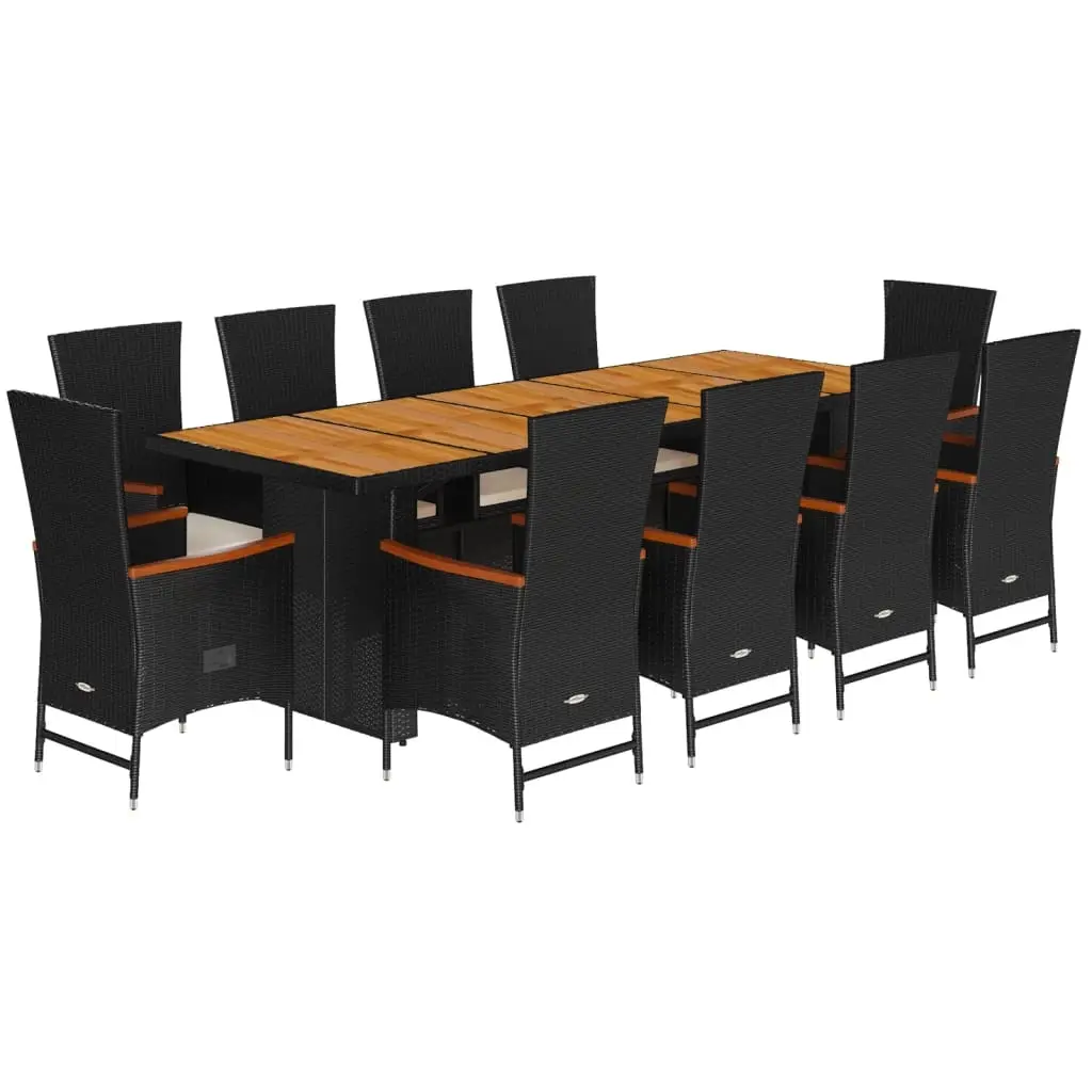 11 Piece Garden Dining Set with Cushions Black Poly Rattan 3277525 - Furniture