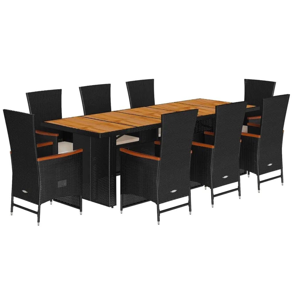 9 Piece Garden Dining Set with Cushions Black Poly Rattan 3277526 - Furniture