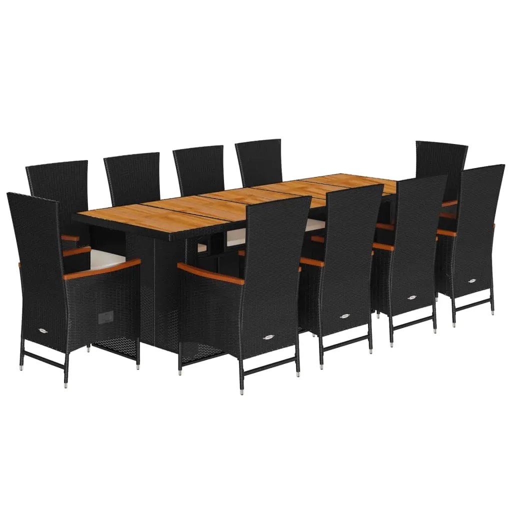 11 Piece Garden Dining Set with Cushions Black Poly Rattan 3277527 - Furniture