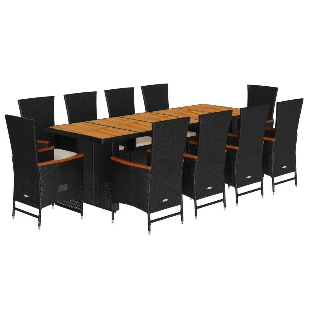 11 Piece Garden Dining Set with Cushions Black Poly Rattan 3277530 - Furniture
