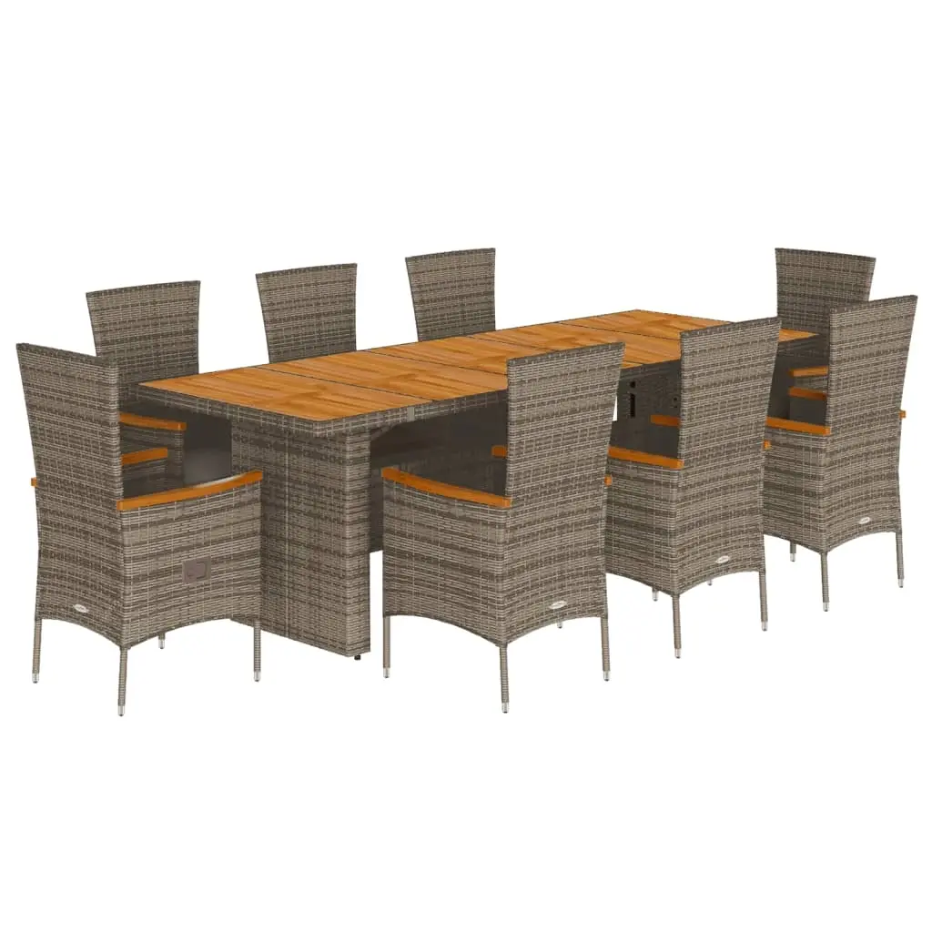 9 Piece Garden Dining Set with Cushions Grey Poly Rattan 3277544 - Furniture