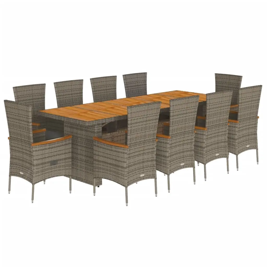 11 Piece Garden Dining Set with Cushions Grey Poly Rattan 3277545 - Furniture