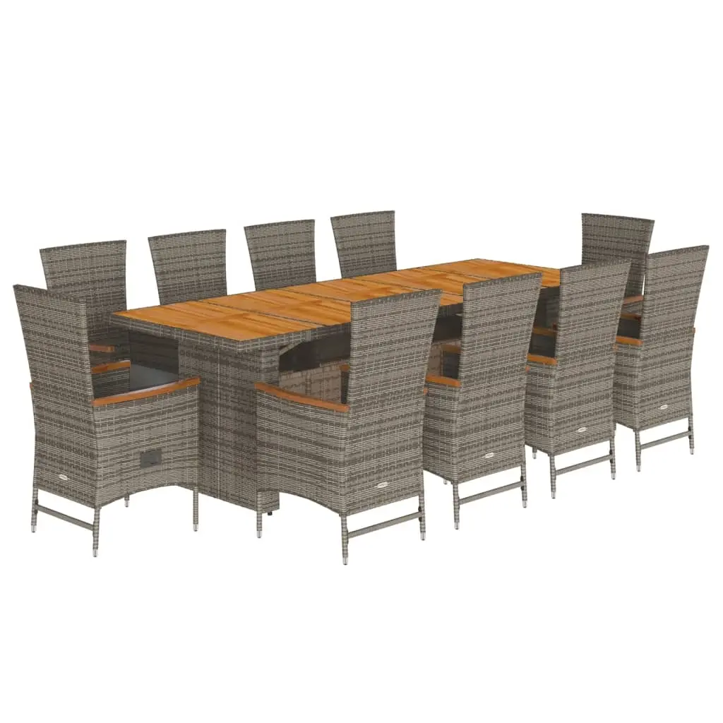 11 Piece Garden Dining Set with Cushions Grey Poly Rattan 3277547 - Furniture