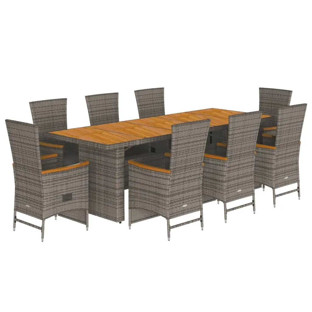 9 Piece Garden Dining Set with Cushions Grey Poly Rattan 3277548 - Furniture