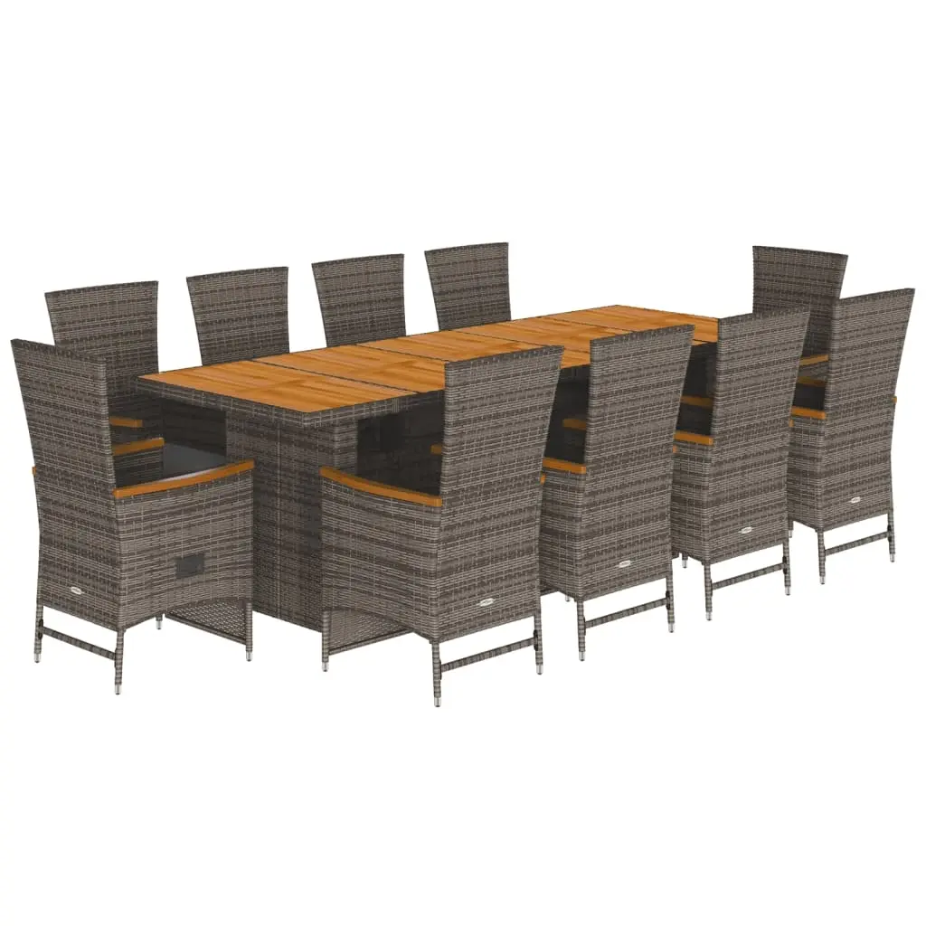 11 Piece Garden Dining Set with Cushions Grey Poly Rattan 3277549 - Furniture