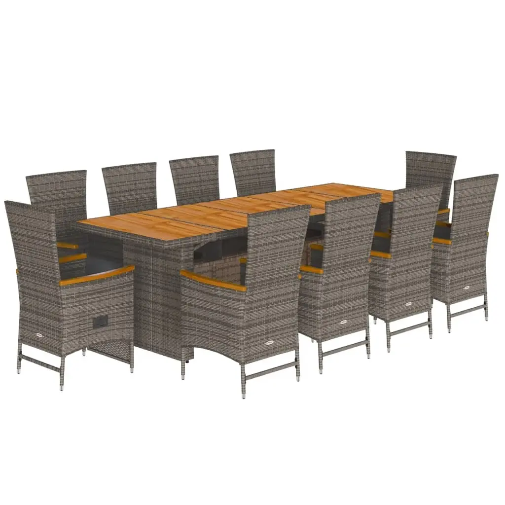 11 Piece Garden Dining Set with Cushions Grey Poly Rattan 3277552 - Furniture
