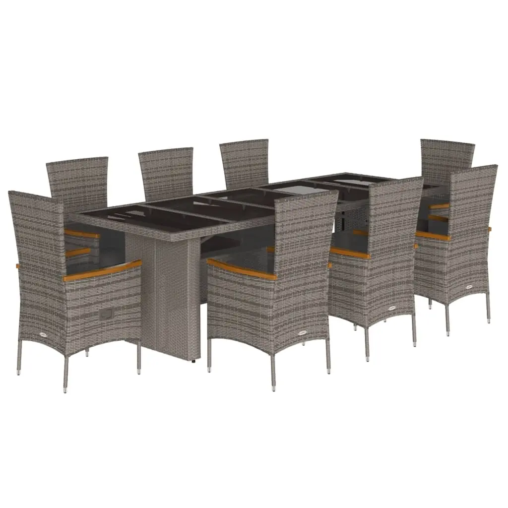 9 Piece Garden Dining Set with Cushions Grey Poly Rattan 3277553 - Furniture