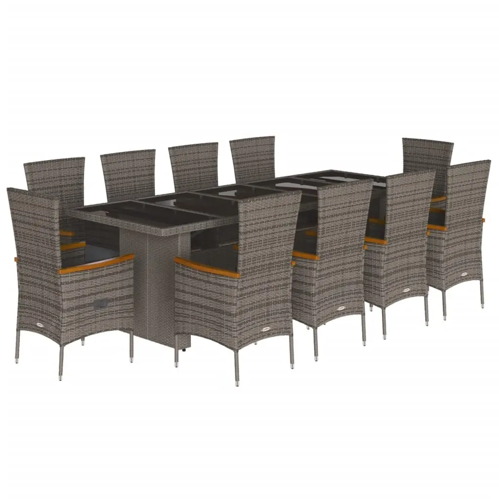 11 Piece Garden Dining Set with Cushions Grey Poly Rattan 3277554 - Furniture