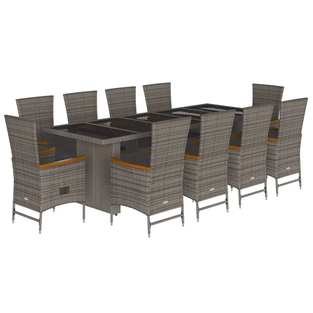 11 Piece Garden Dining Set with Cushions Grey Poly Rattan 3277556 - Furniture