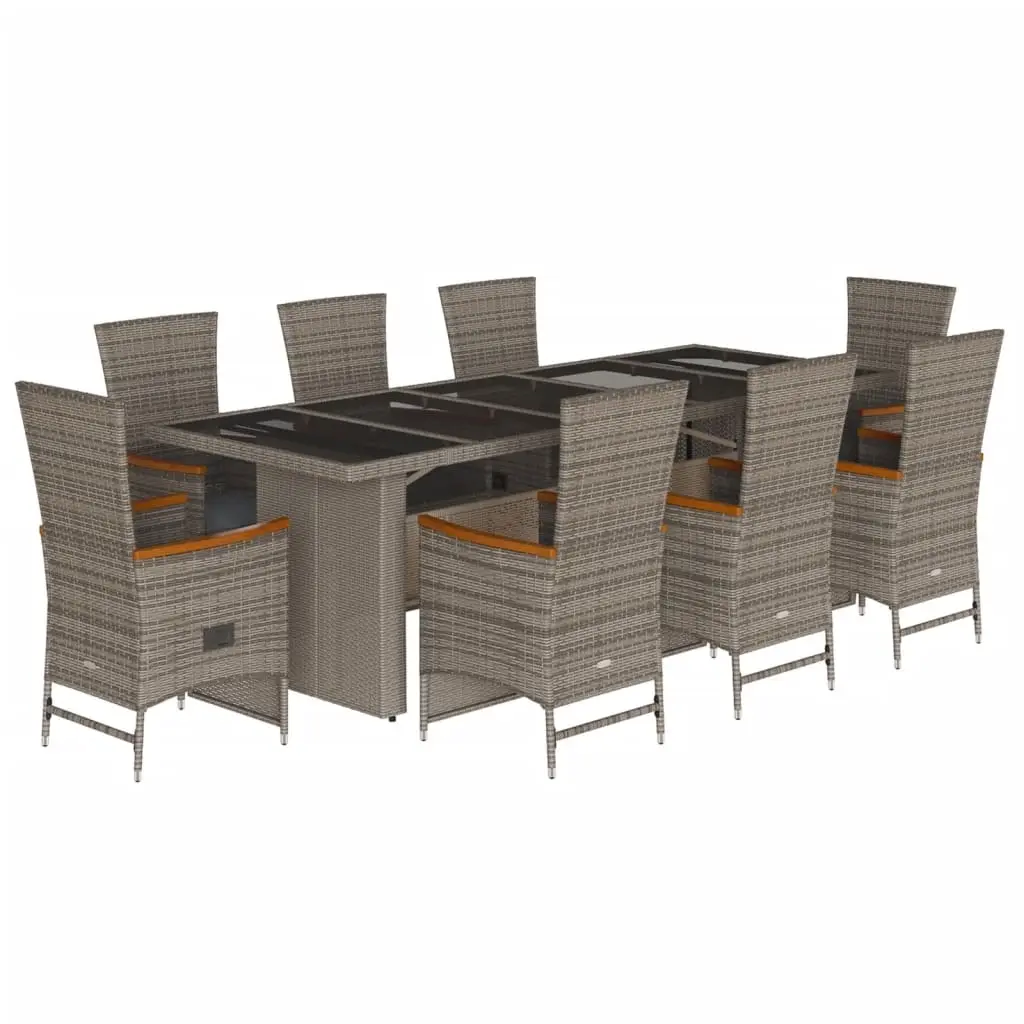 9 Piece Garden Dining Set with Cushions Grey Poly Rattan 3277557 - Furniture