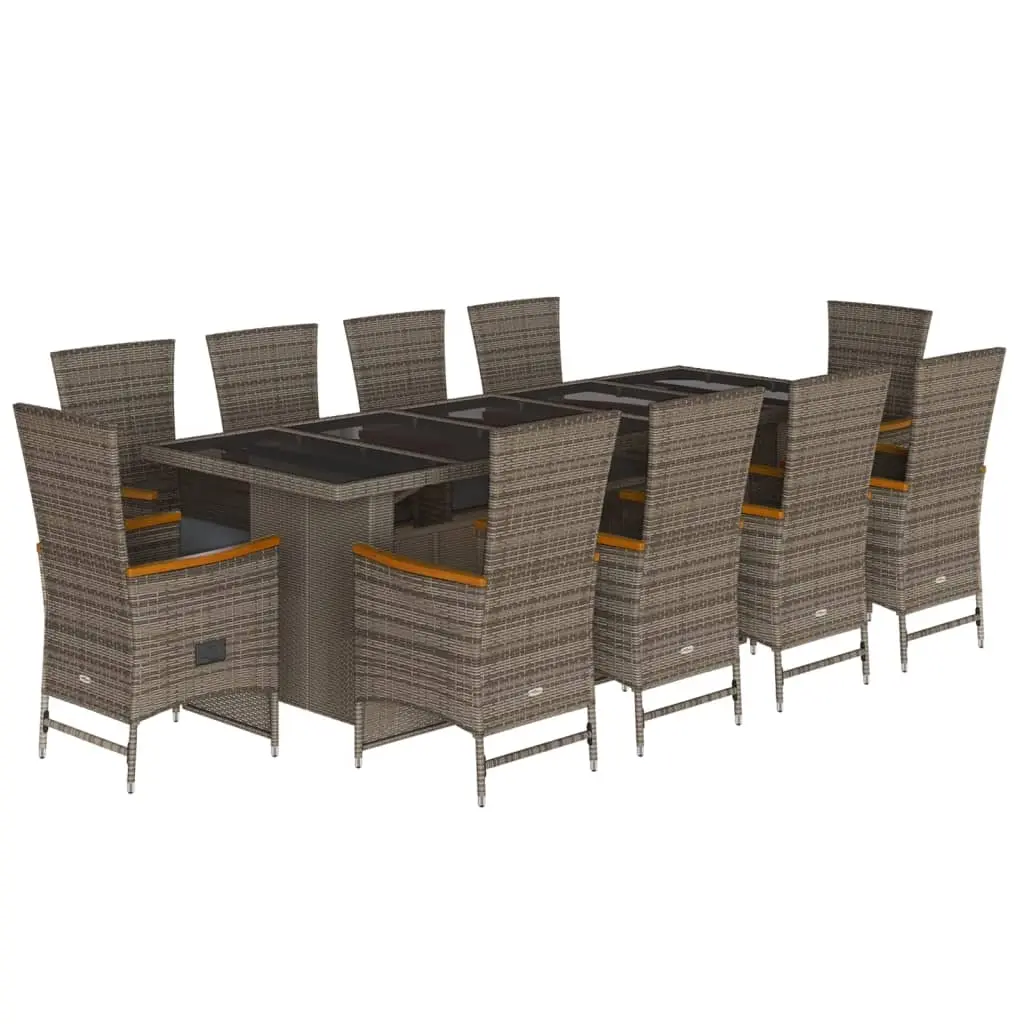 11 Piece Garden Dining Set with Cushions Grey Poly Rattan 3277558 - Furniture