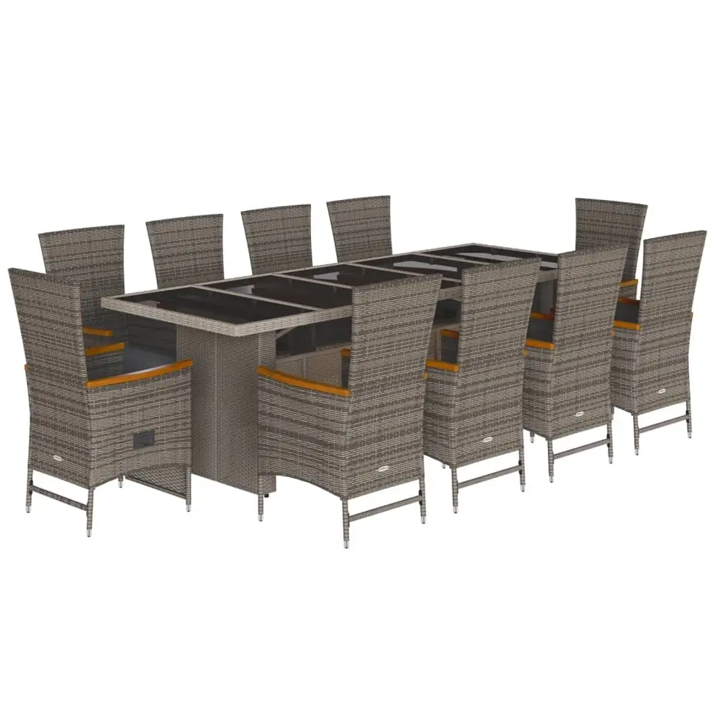 11 Piece Garden Dining Set with Cushions Grey Poly Rattan 3277561 - Furniture