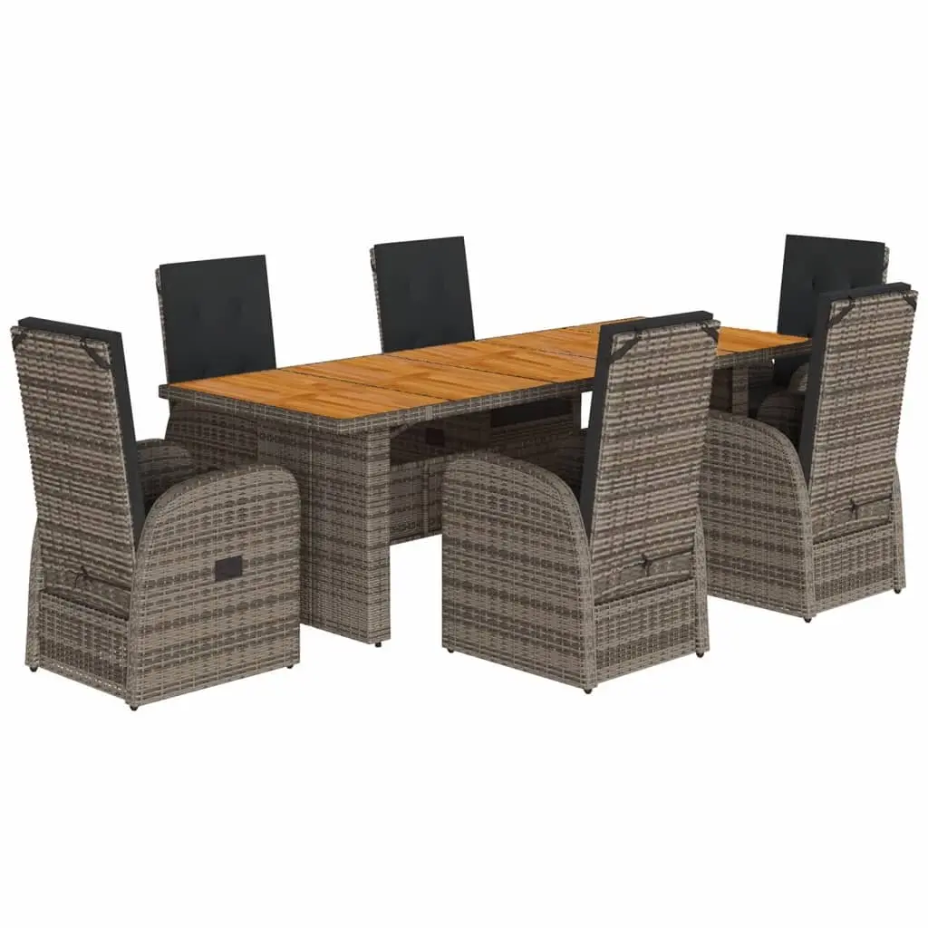 7 Piece Garden Dining Set with Cushions Grey Poly Rattan 3277591 - Furniture