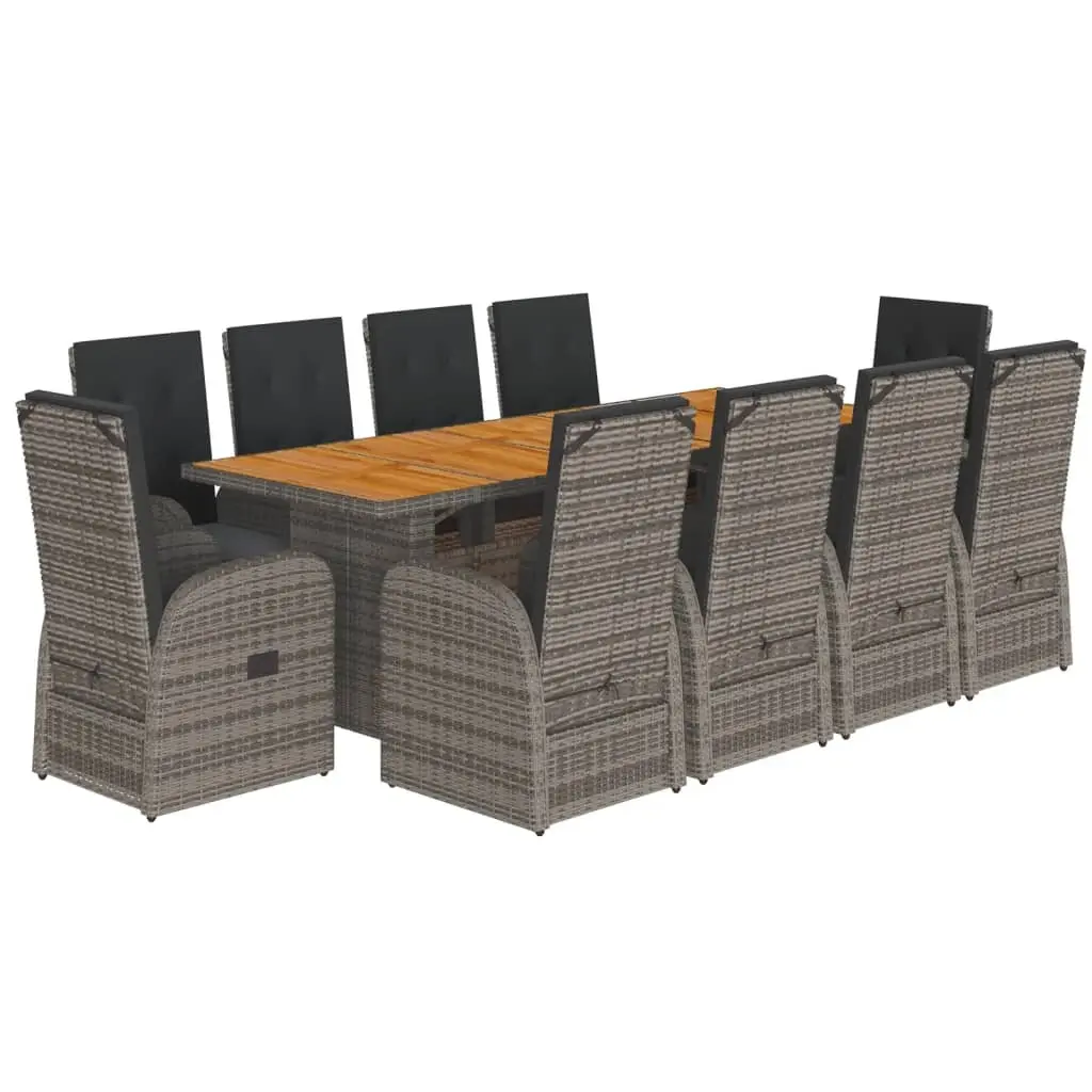 11 Piece Garden Dining Set with Cushions Grey Poly Rattan 3277593 - Furniture