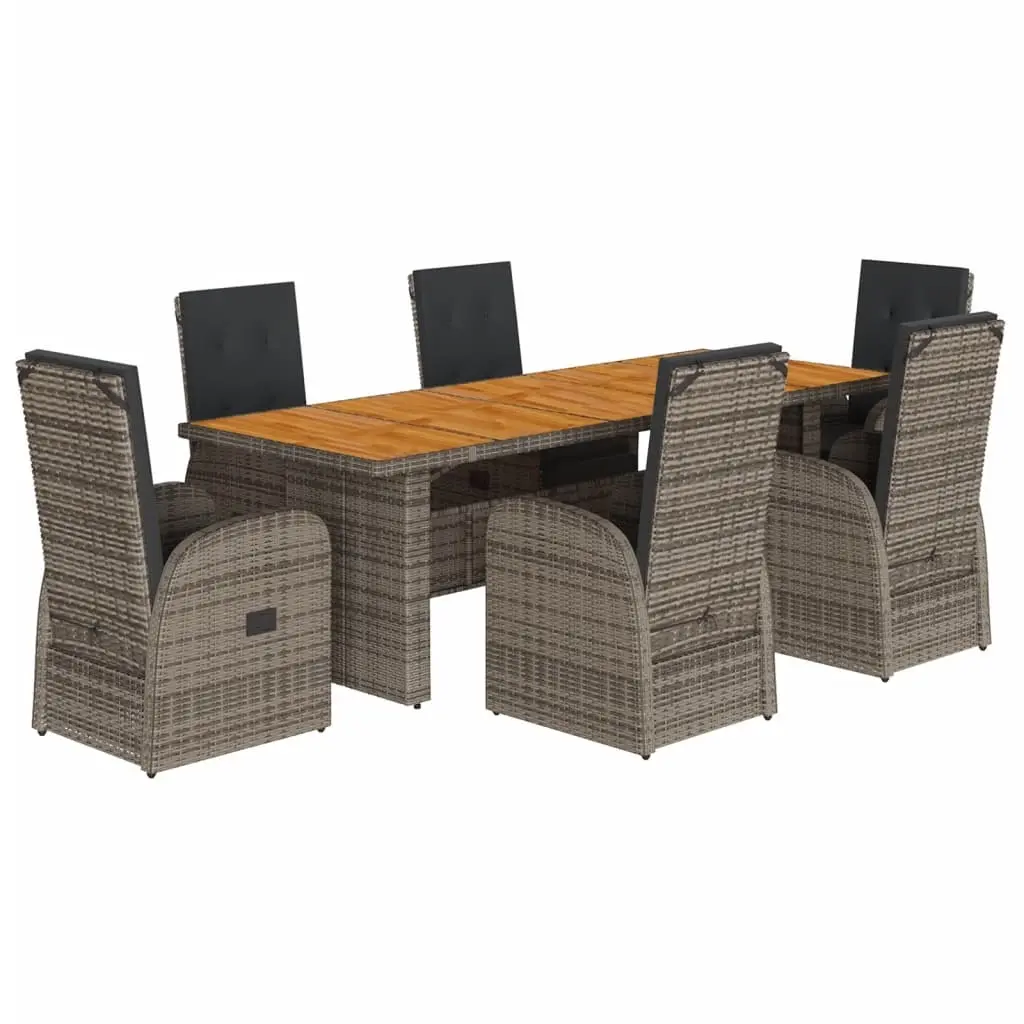 7 Piece Garden Dining Set with Cushions Grey Poly Rattan 3277594 - Furniture