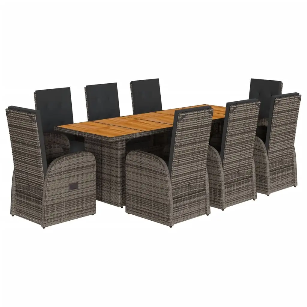 9 Piece Garden Dining Set with Cushions Grey Poly Rattan 3277595 - Furniture