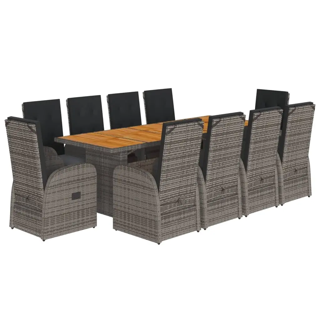 11 Piece Garden Dining Set with Cushions Grey Poly Rattan 3277596 - Furniture