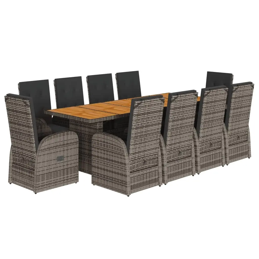 11 Piece Garden Dining Set with Cushions Grey Poly Rattan 3277598 - Furniture