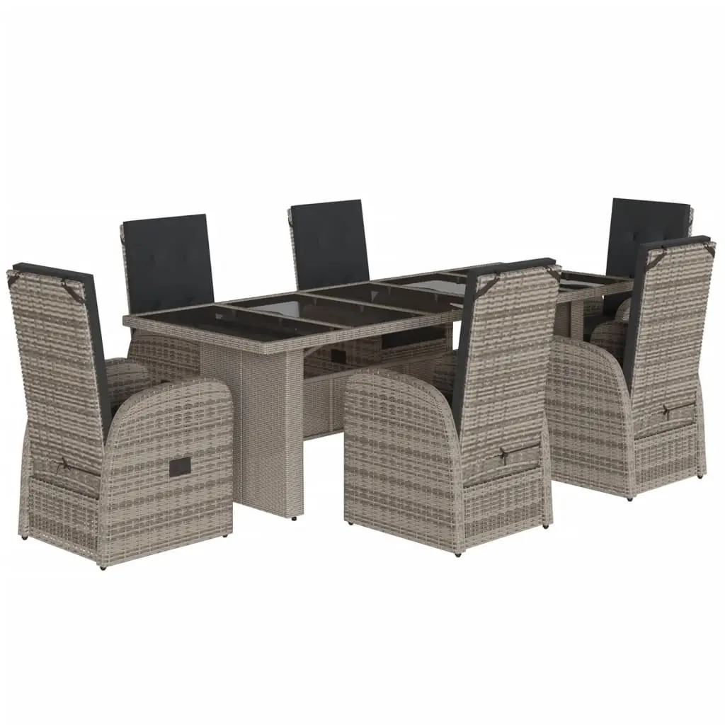 7 Piece Garden Dining Set with Cushions Grey Poly Rattan 3277599 - Furniture