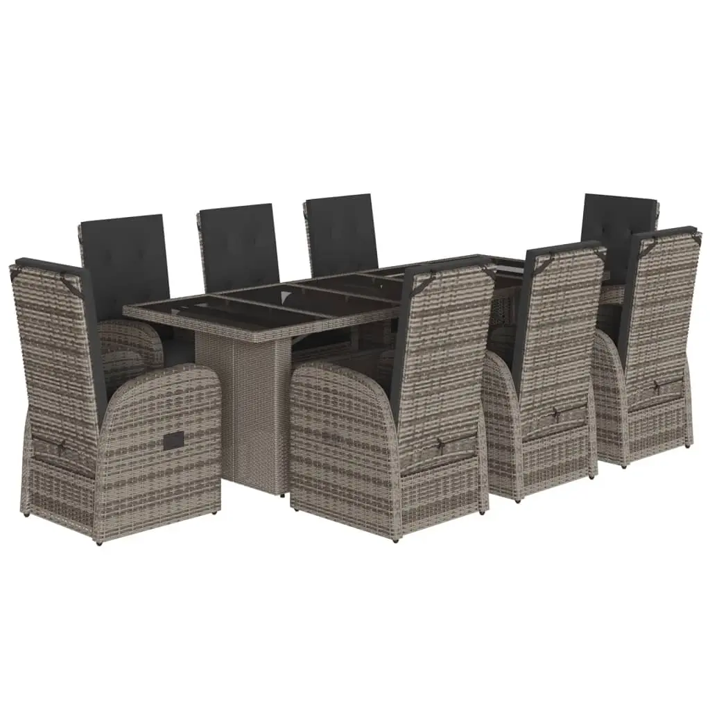 9 Piece Garden Dining Set with Cushions Grey Poly Rattan 3277600 - Furniture