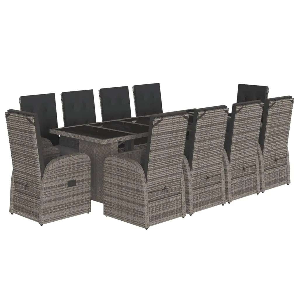 11 Piece Garden Dining Set with Cushions Grey Poly Rattan 3277601 - Furniture