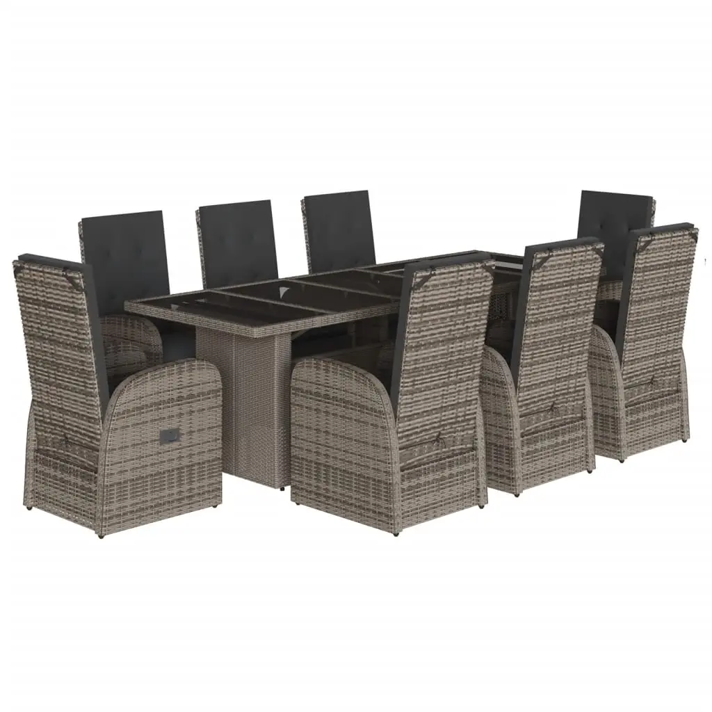 9 Piece Garden Dining Set with Cushions Grey Poly Rattan 3277603 - Furniture