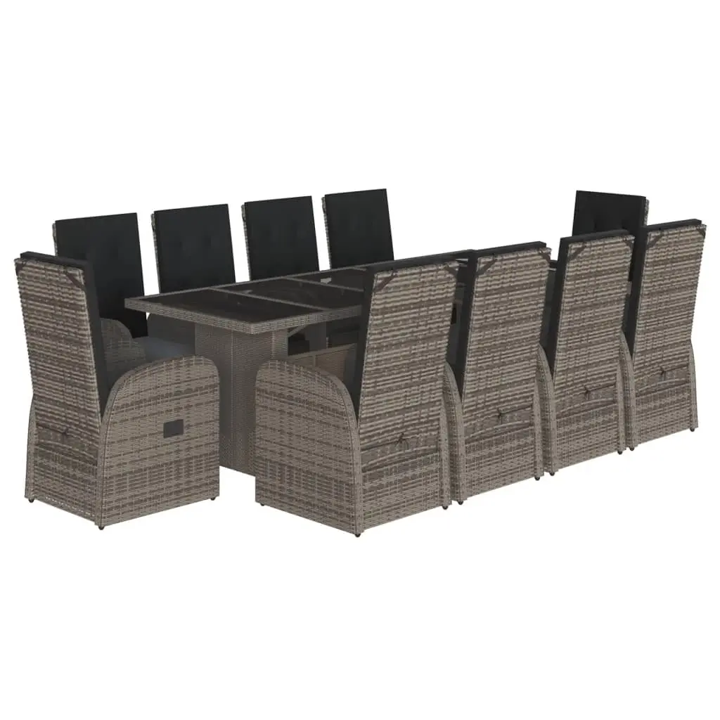 11 Piece Garden Dining Set with Cushions Grey Poly Rattan 3277604 - Furniture